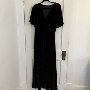 Black velvet wrap maxi dress gown